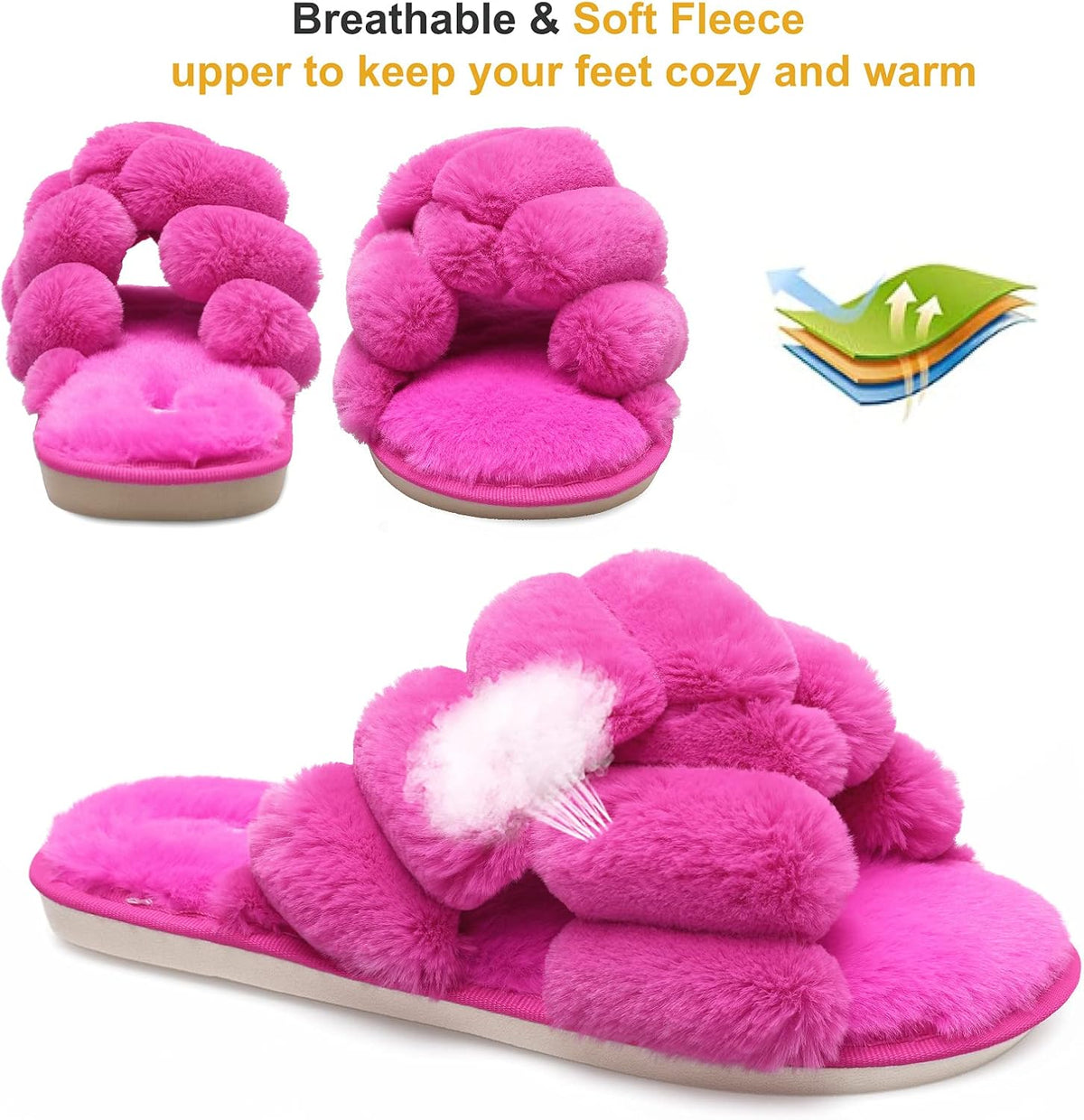 JIASUQI Womens Slippers Fuzzy Fluffy House Slippers for Women House Shoes