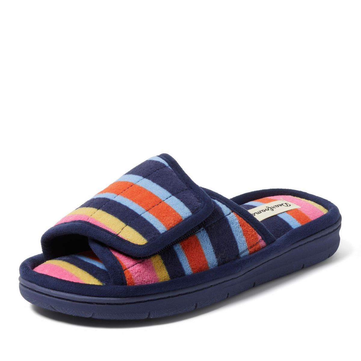 Dearfoams Mickey Adjustable Terry Slide, Memory Foam Washable Open Toe Indoor Summer House Slippers