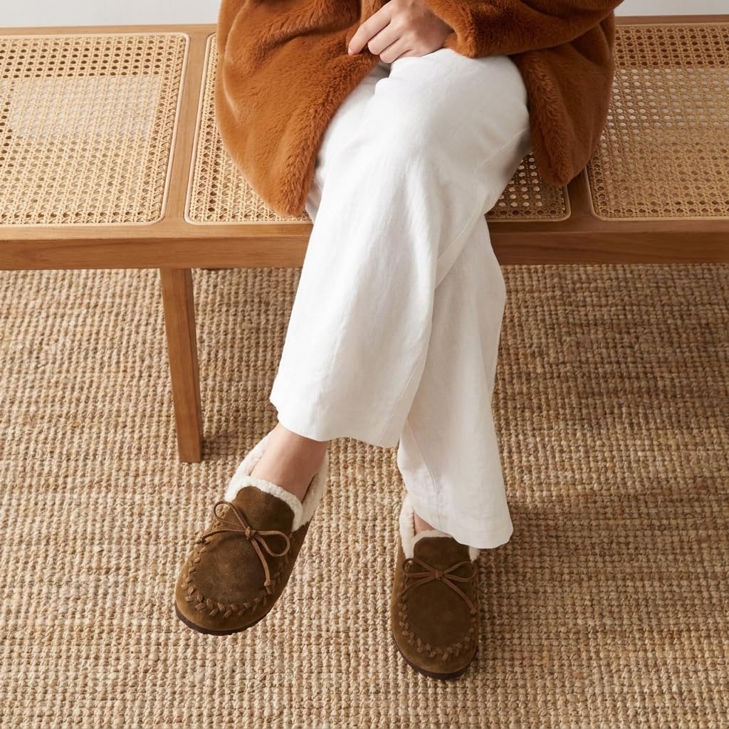 CUSHIONAIRE Creek Genuine Leather Suede Womens Slippers Casual House Shoes