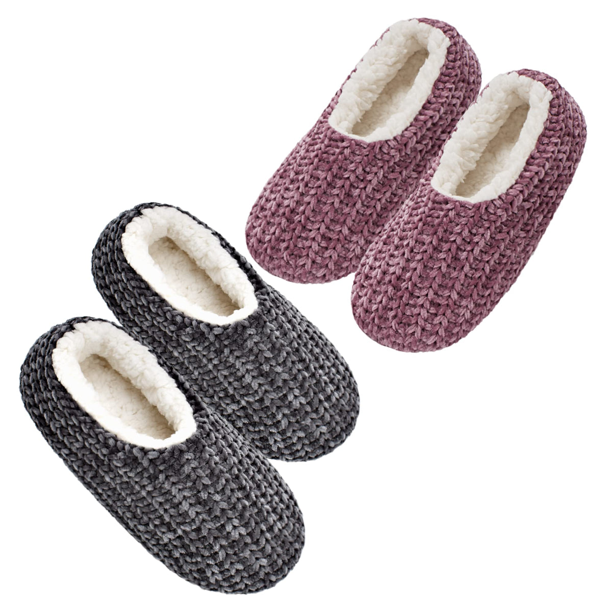cosyone1997 Womens 2-Pair Knit Slippers Non Slip Slipper Socks
