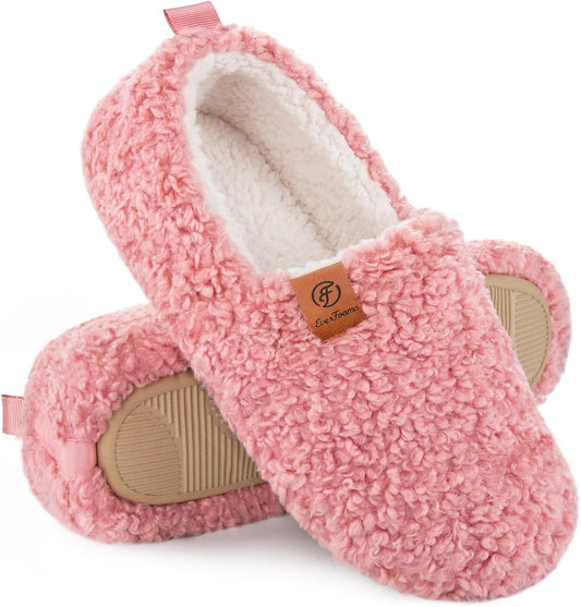 EverFoams Women’s Soft Curly Slippers Memory Foam Lightweight House Shoes