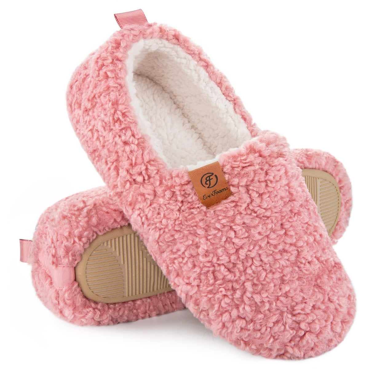EverFoams Women’s Soft Curly Slippers Memory Foam Lightweight House Shoes