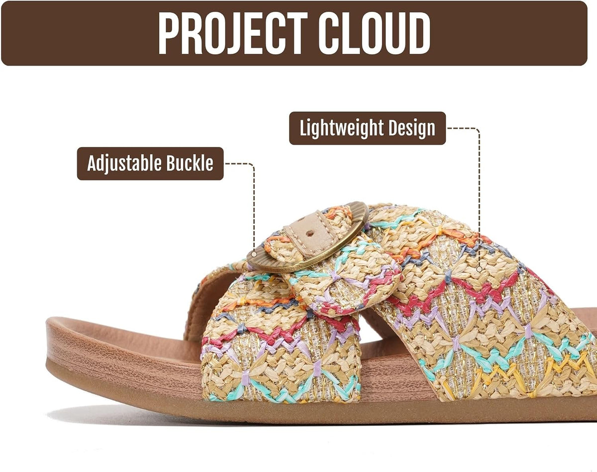 Project Cloud Genuine Suede Adjustable Buckle Slides for Women Footwear