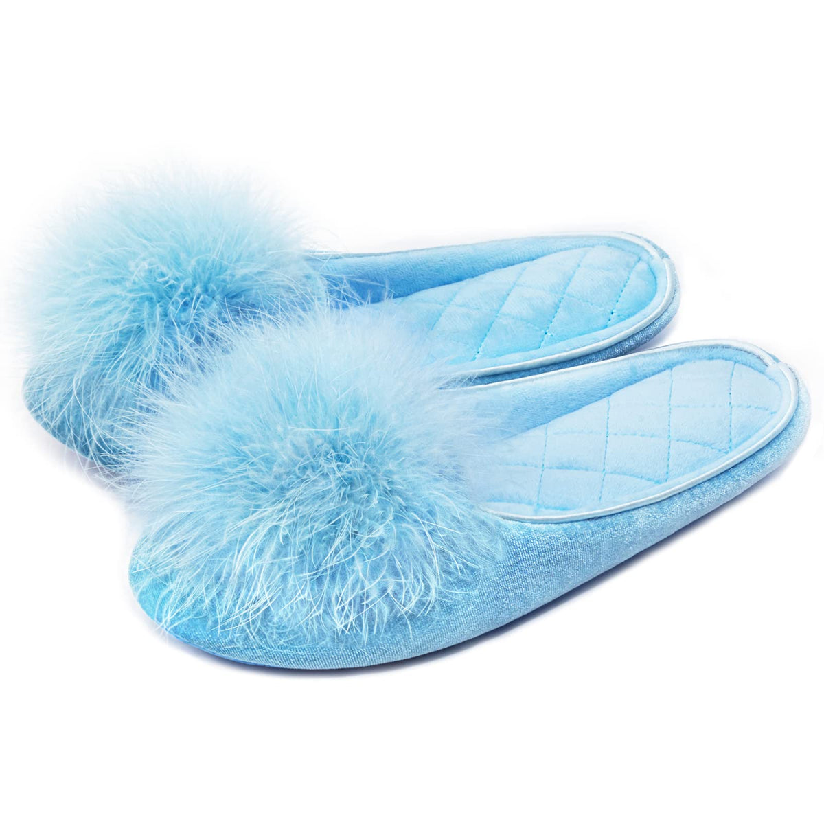 GRITHEIM Women's Fuzzy Pom Pom Velvet Memory Foam House Slippers Ladies Cozy Chenille Knit Bedroom Slippers Non-slip Sole Indoor Outdoor