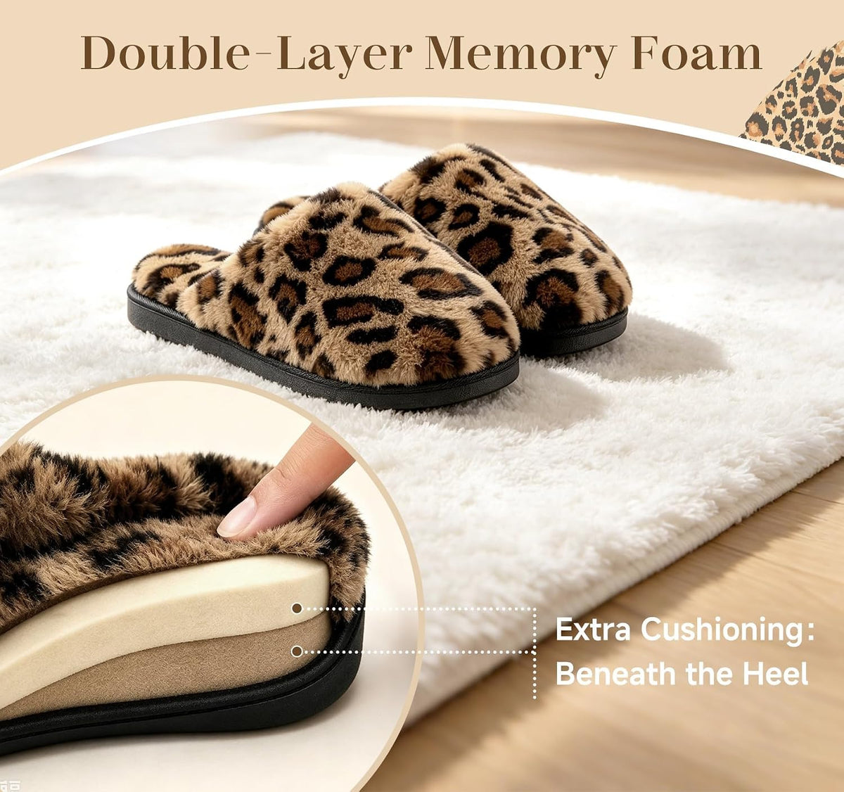 JOLLYVOGUE Cheetah Slippers for Women, Leopard Memory Foam House Shoes