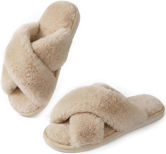 Ankis Memory Foam Fuzzy Slippers for Women,Open Toe House Shoes