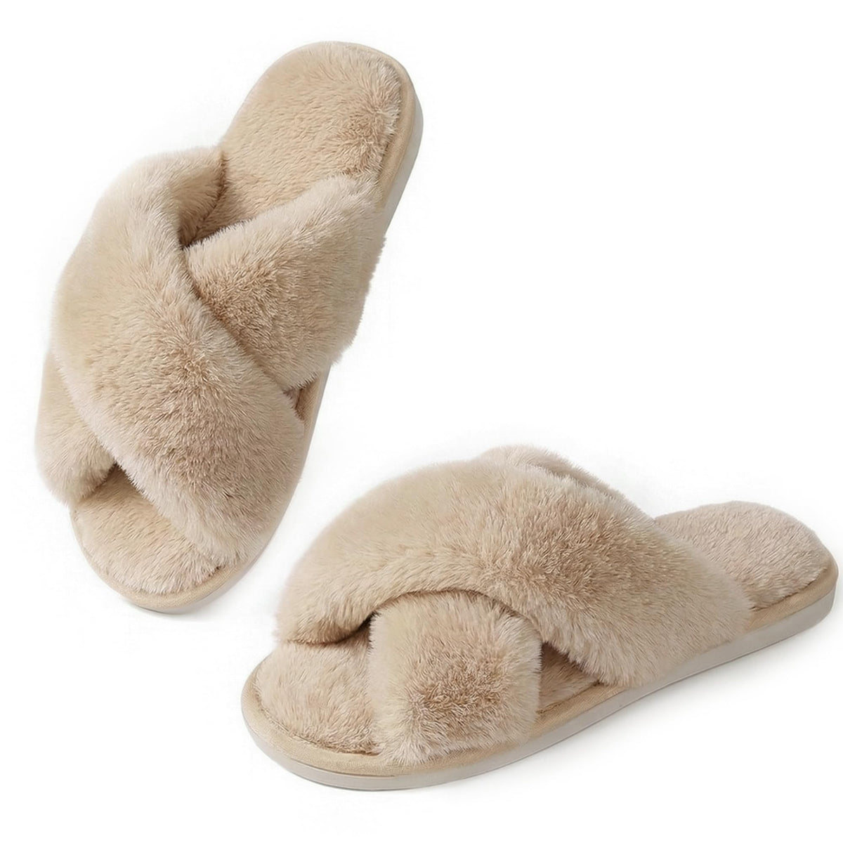 Ankis Memory Foam Fuzzy Slippers for Women,Open Toe House Shoes
