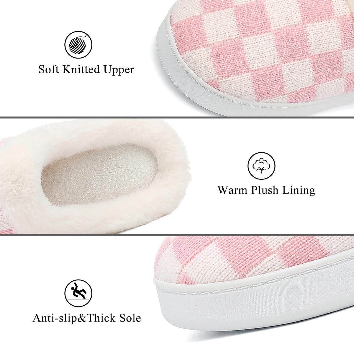 UBFEN Mens Womens Slippers Classic Plaid Winter Warm with Memory Foam Fluffy House Shoes Platform Indoor Bedroom