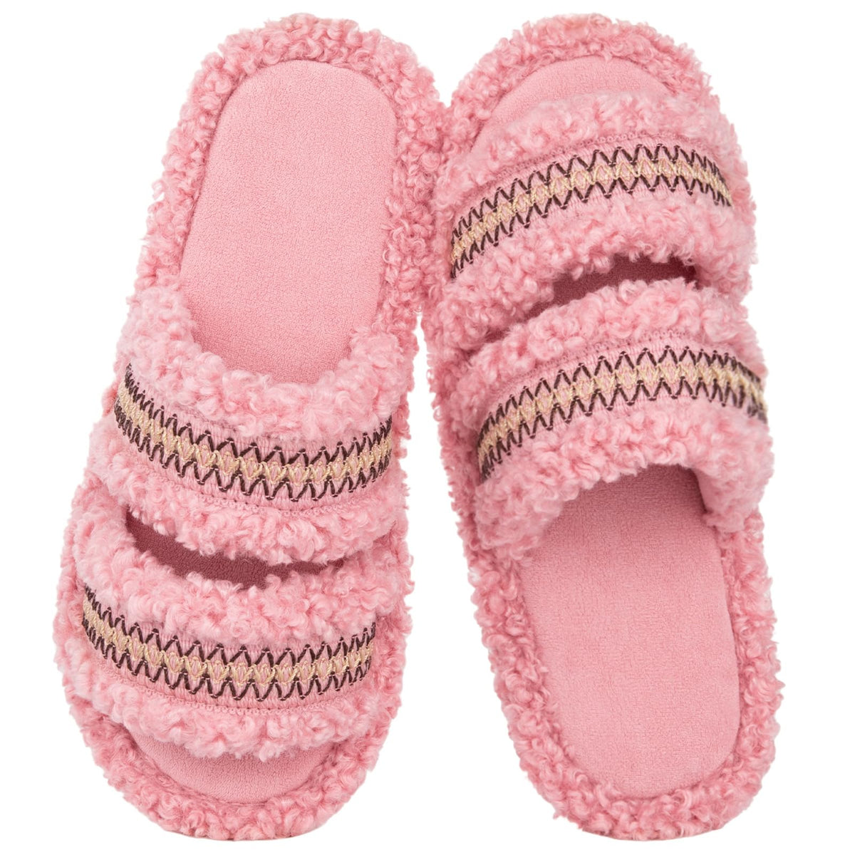 EverFoams Women's Fuzzy Open Toe Slippers Memory Foam Indoor House Shoes