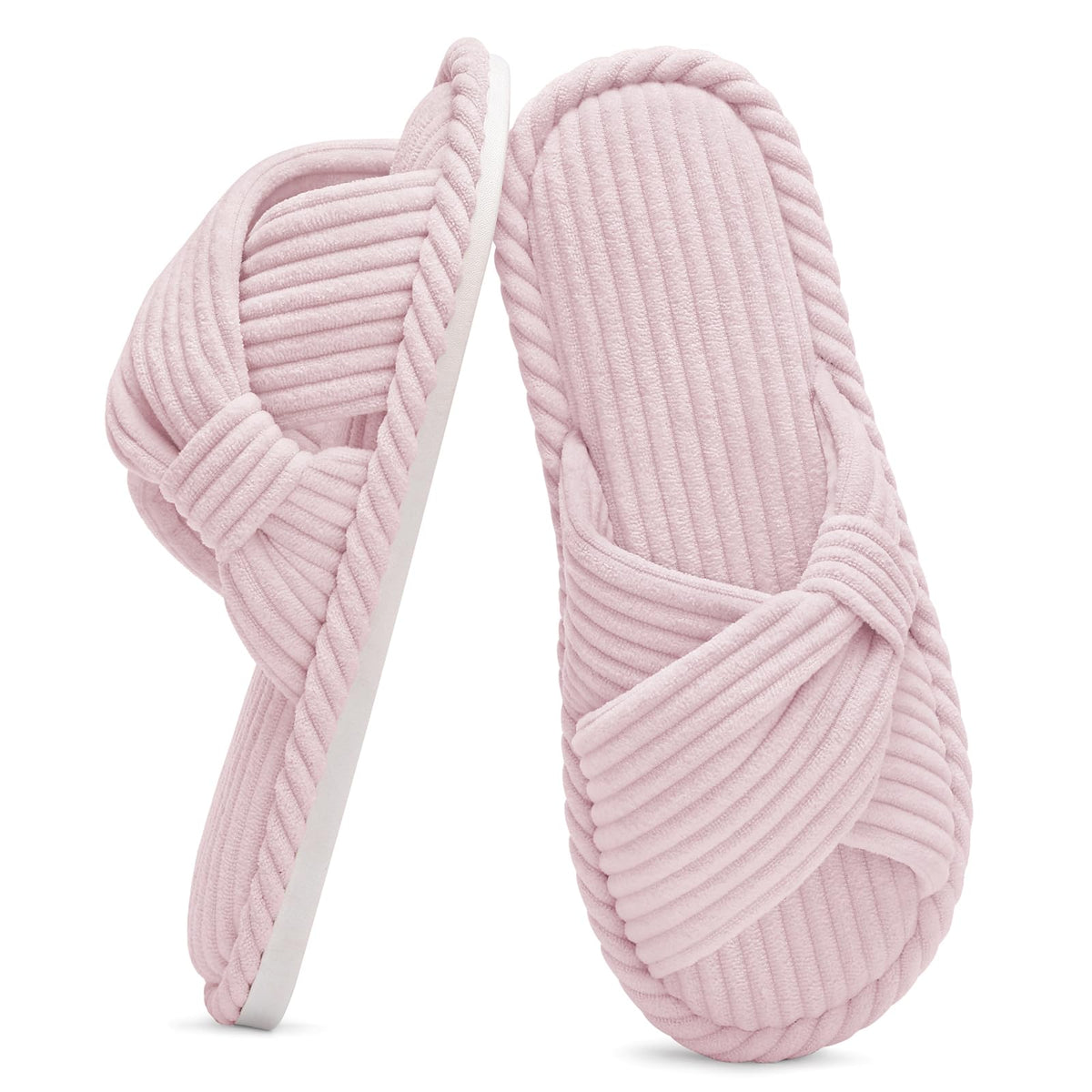 Evshine Summer House Slippers for Women Corduroy Open Toe Indoor Slippers