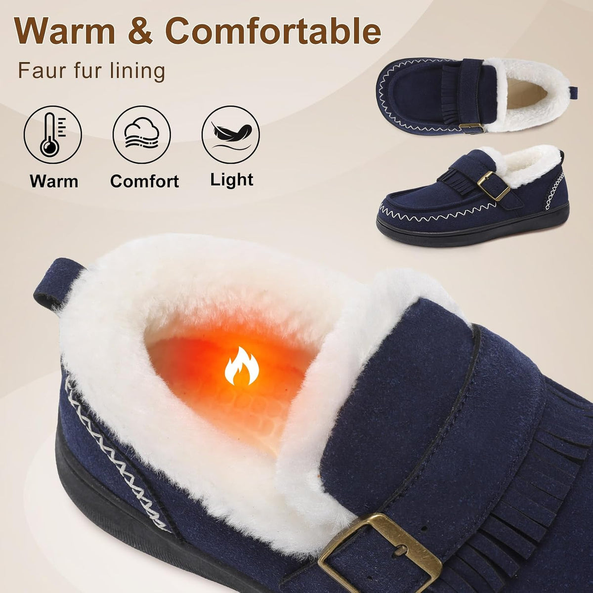 LeIsfIt Women's Moccasin Slippers Wide Toe Box Memory Foam House Shoes