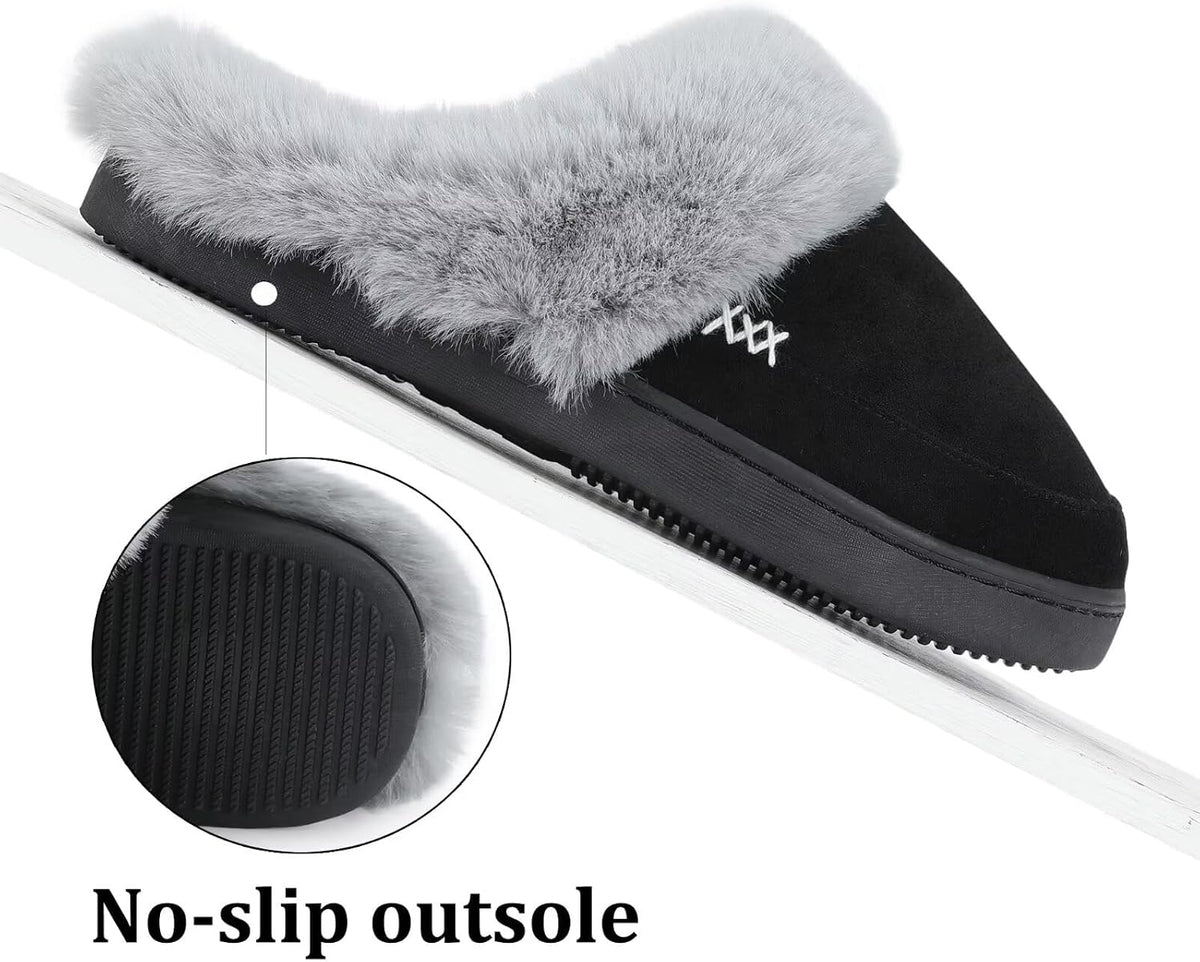 NineCiFun Women's and Men's Memory Foam House Slippers, Faux Fur Lined Indoor Fuzzy Slippers with No-slip Sole, Slip on Suede Home Shoes, Warm Winter Gift for Women & Men