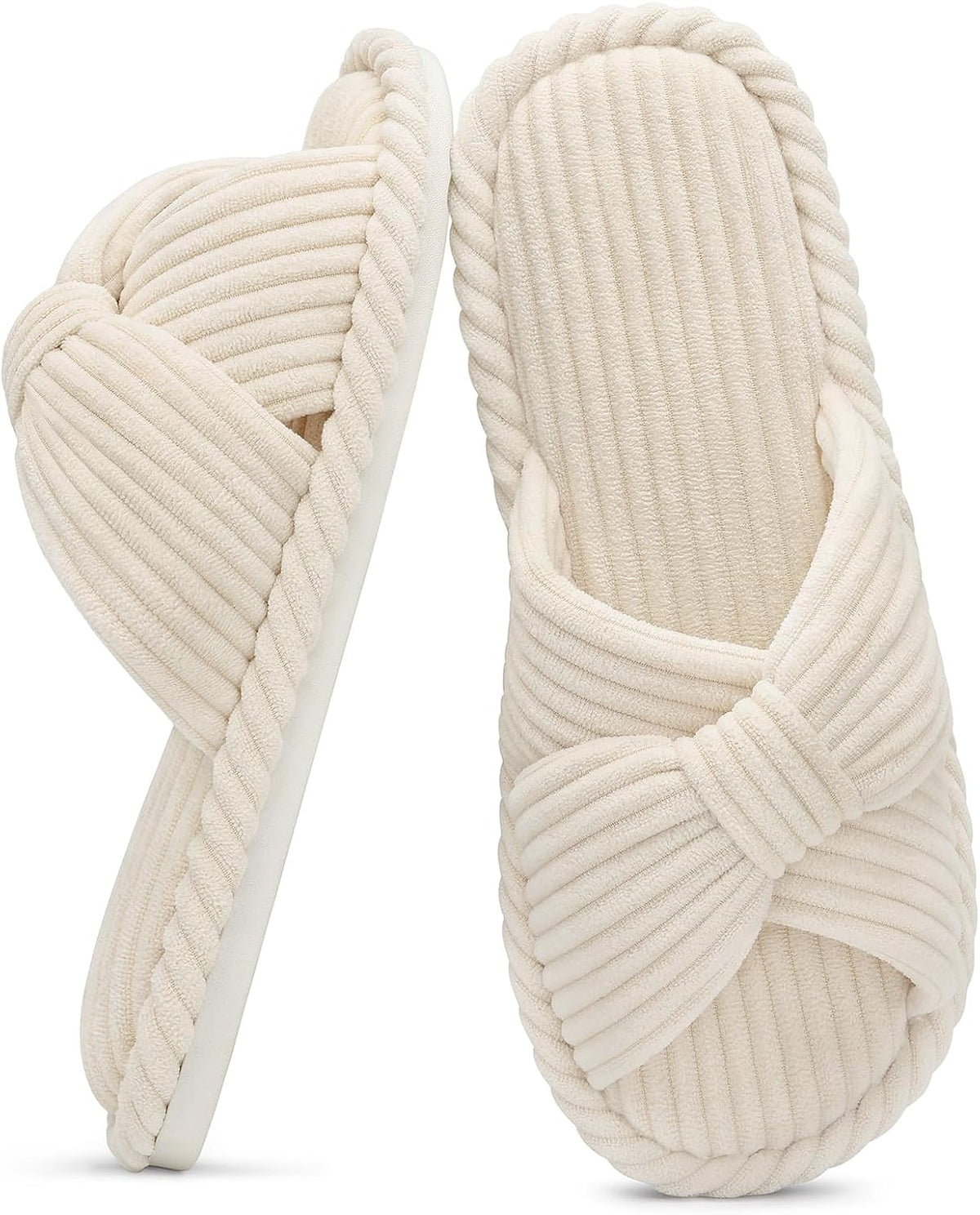 Evshine Summer House Slippers for Women Corduroy Open Toe Indoor Slippers