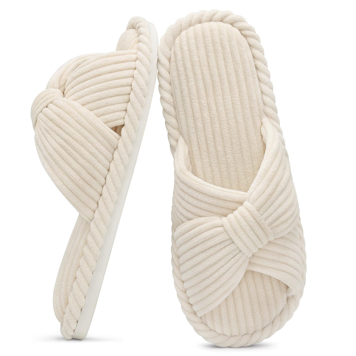 Evshine Summer House Slippers for Women Corduroy Open Toe Indoor Slippers