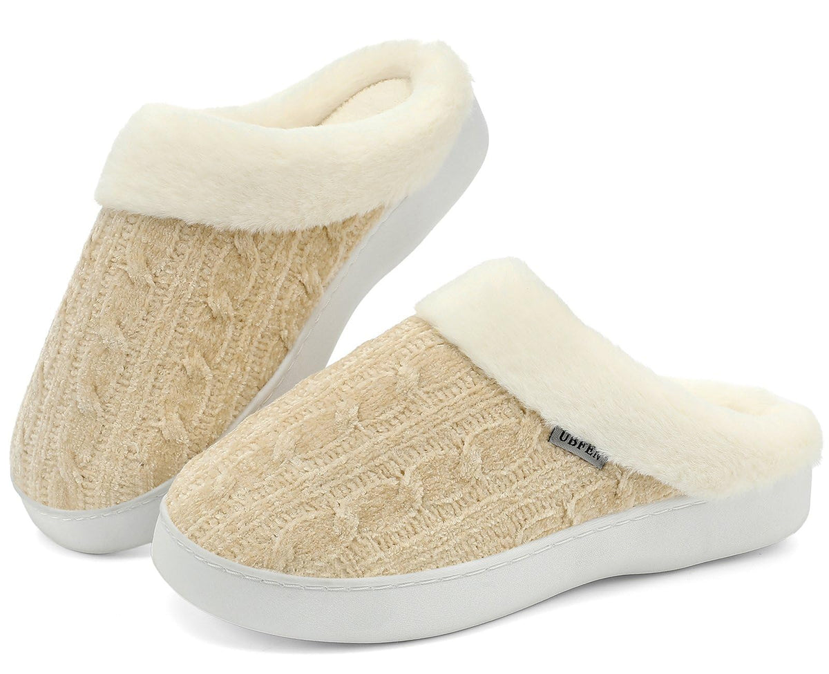 UBFEN Mens Womens Slippers Classic Plaid Winter Warm with Memory Foam Fluffy House Shoes Platform Indoor Bedroom