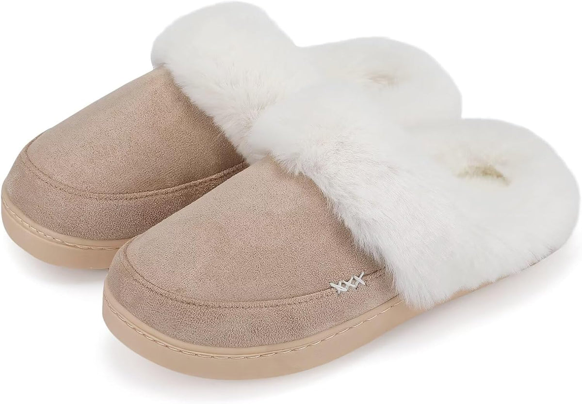 NineCiFun Women's and Men's Memory Foam House Slippers, Faux Fur Lined Indoor Fuzzy Slippers with No-slip Sole, Slip on Suede Home Shoes, Warm Winter Gift for Women & Men