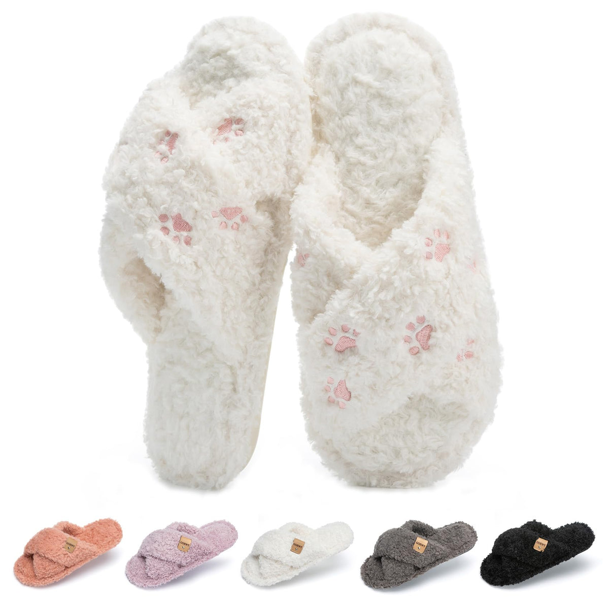 GOEWY Fuzzy Open Toe Slippers for Women Cozy Memory Foam House Shoes Indoor