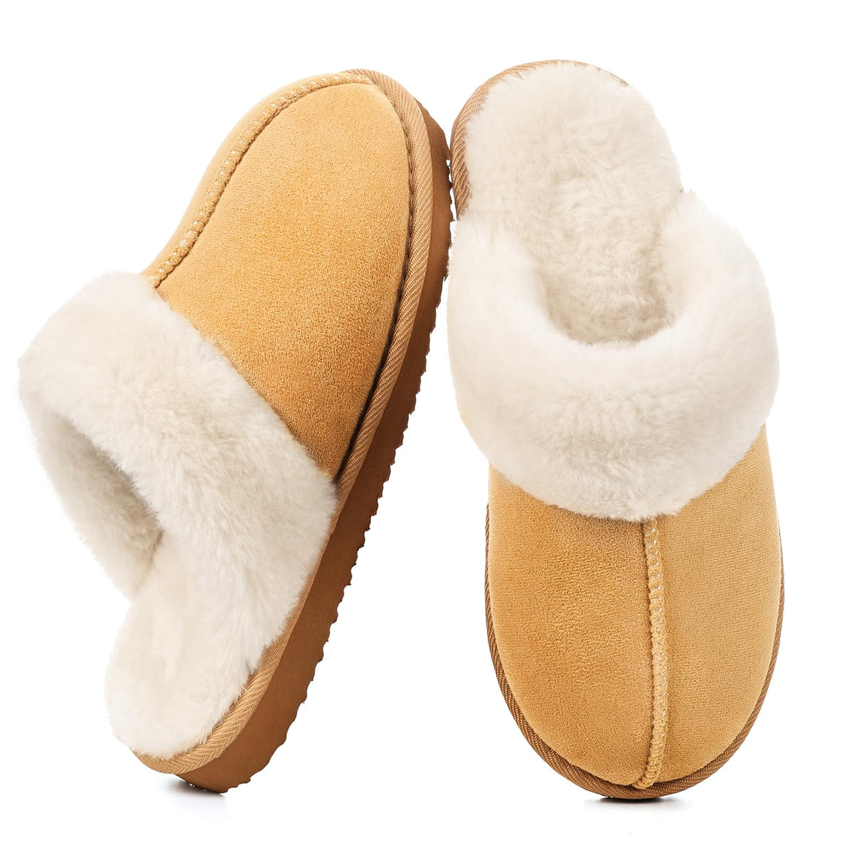 OOW Fuzzy Slippers for Women Cozy Faux Fur House Shoes Memory Foam Slippers