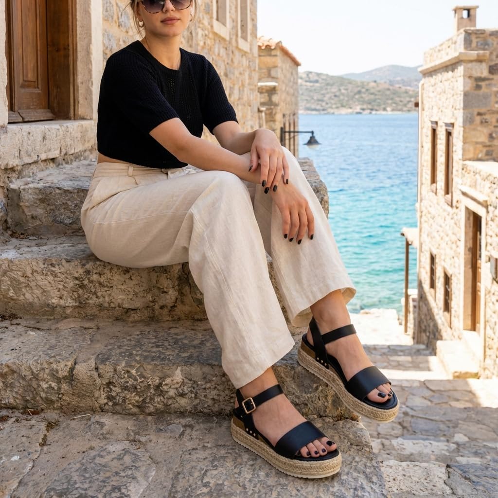 CUSHIONAIRE Melissa Espadrille Platform Sandals For Women with Adjustable Ankle Strap and Memory Foam Insole-Comfortable Womens Sandals for Summer