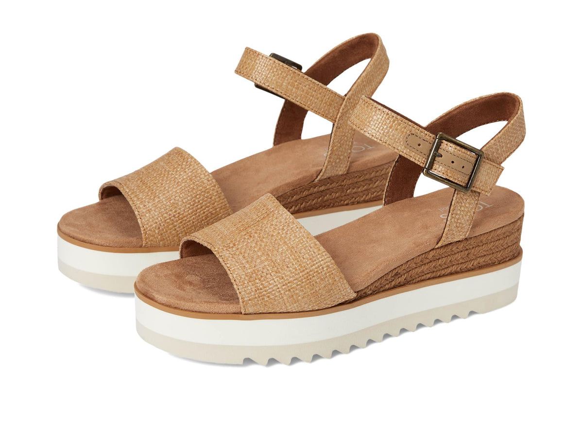 TOMS Women's Diana Wedge Heel Sandal, Leather Upper, Rope-Wrapped Midsole, Adjustable Strap, Buckle, OrthoLite Insole