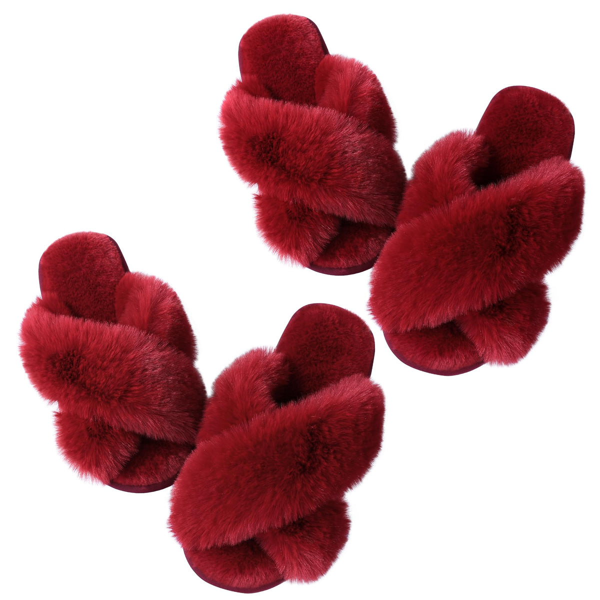 Ankis Womens Fuzzy Cozy Comfy Soft Slippers - 2Pair Fluffy Furry House Slippers Plush Home Ladies Gifts Memory Foam, Cross Band, Open Toe，Indoor/Door Bride Slipper Slides Wedding Ladies Shoes