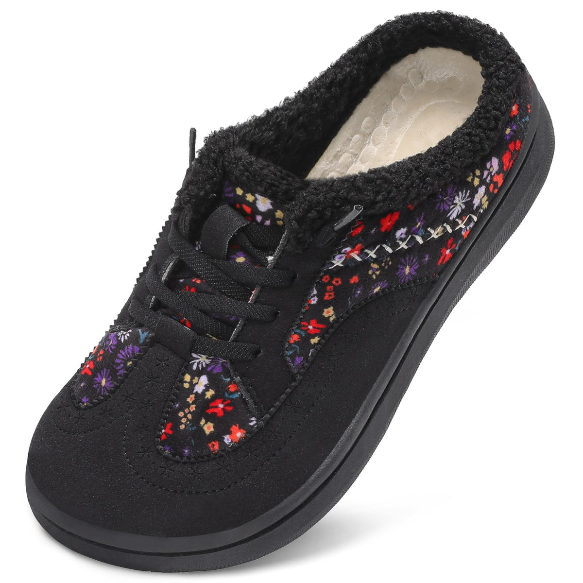 Womens Wide Slippers Comfy Memory Foam House Shoes Fuzzy Lined Mules