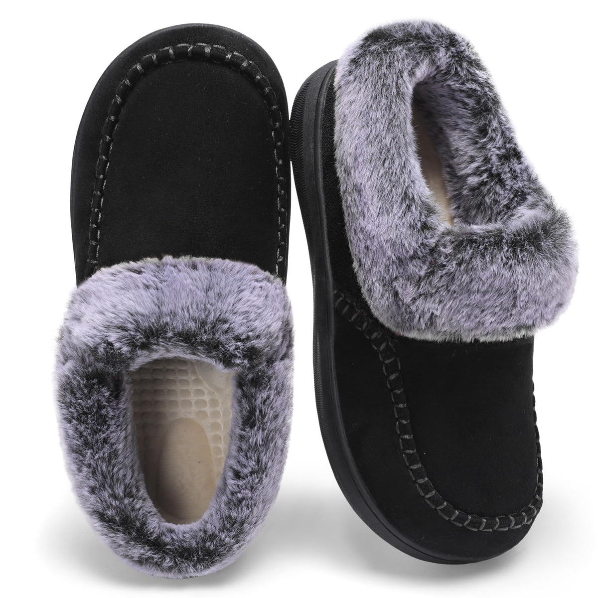 LeIsfIt Women's Fuzzy Slippers Wide Toe Box Memory Foam House Shoes