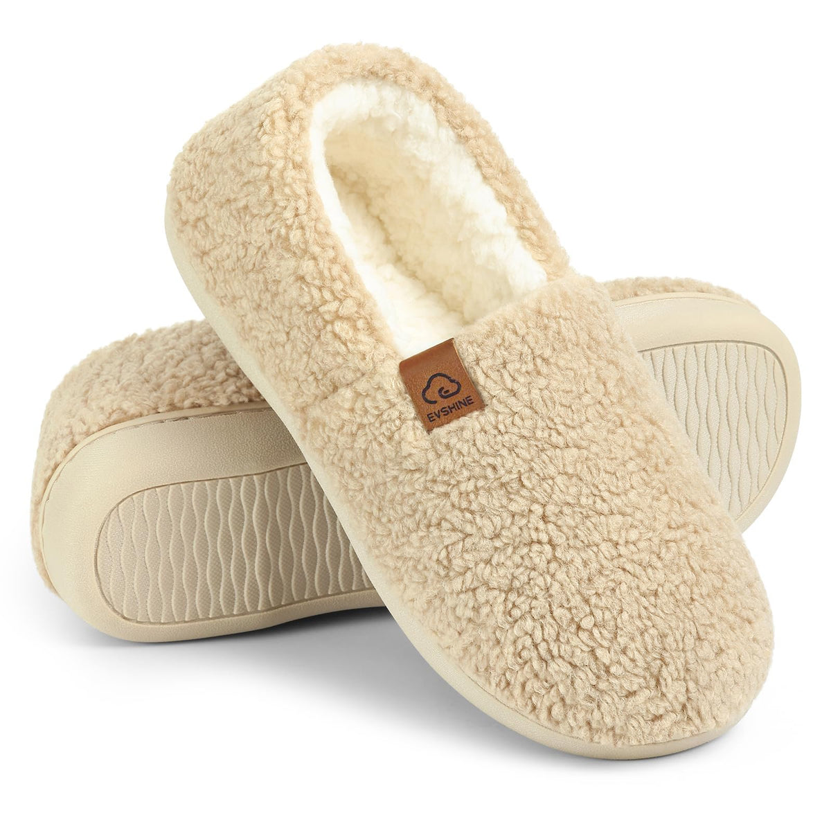 Evshine Cozy Curly Fleece Memory Foam Fuzzy Slippers for Women