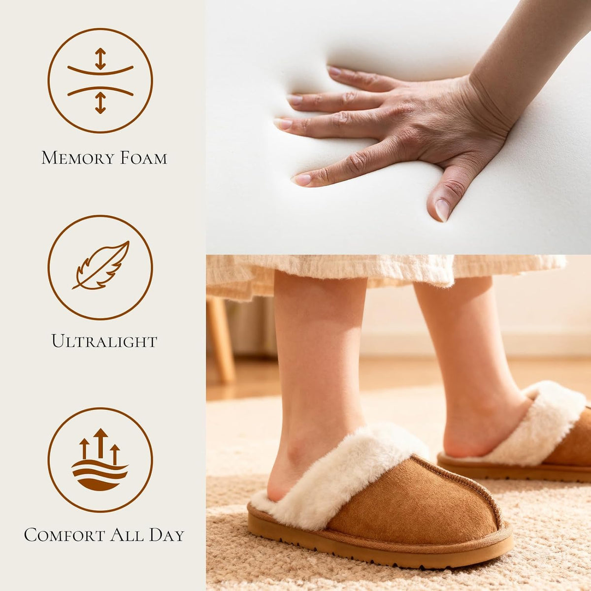 OOW Fuzzy Slippers for Women Cozy Faux Fur House Shoes Memory Foam Slippers