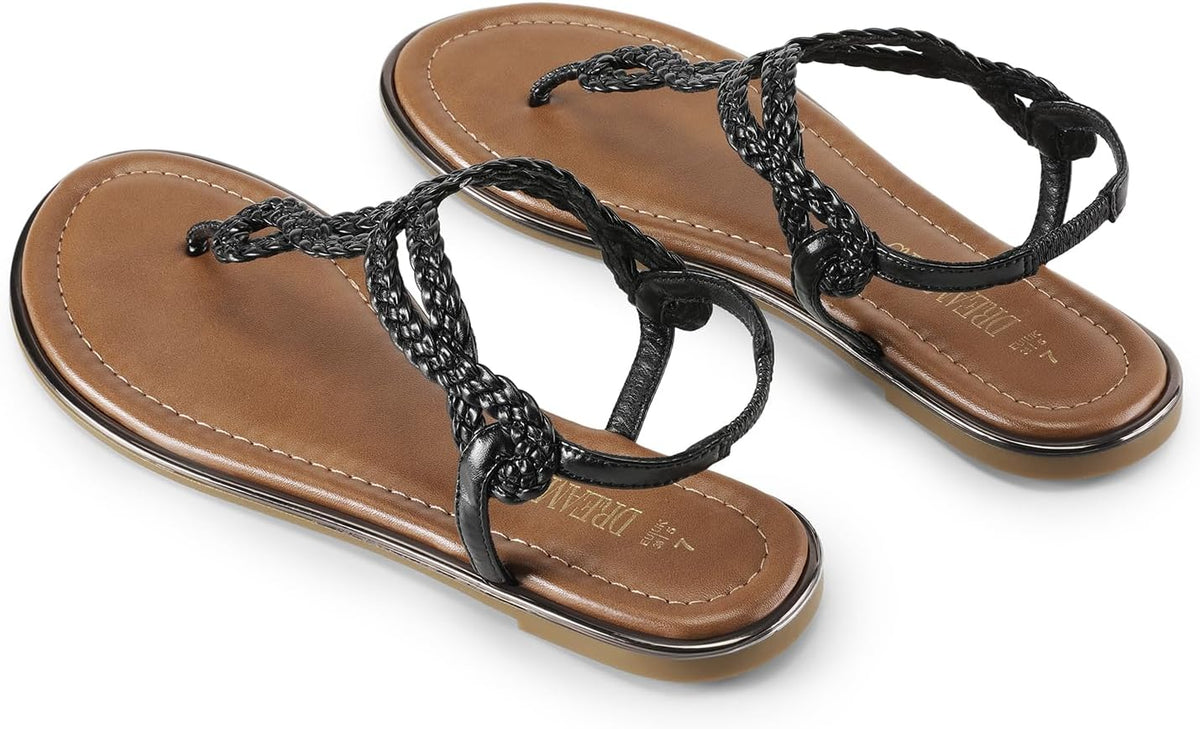 DREAM PAIRS Women's Flat T-Strap Dressy Sandals