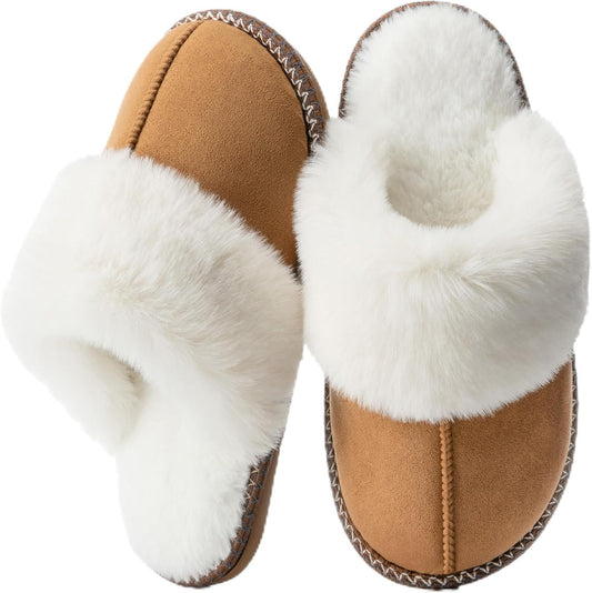 GOEWY Fuzzy Slippers for Women Memory Foam House Shoes Warm Gifts