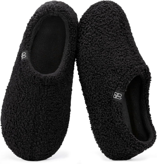 HomeTop Women's Fuzzy Curly Fur Fleece Lining Memory Foam Loafer Slippers