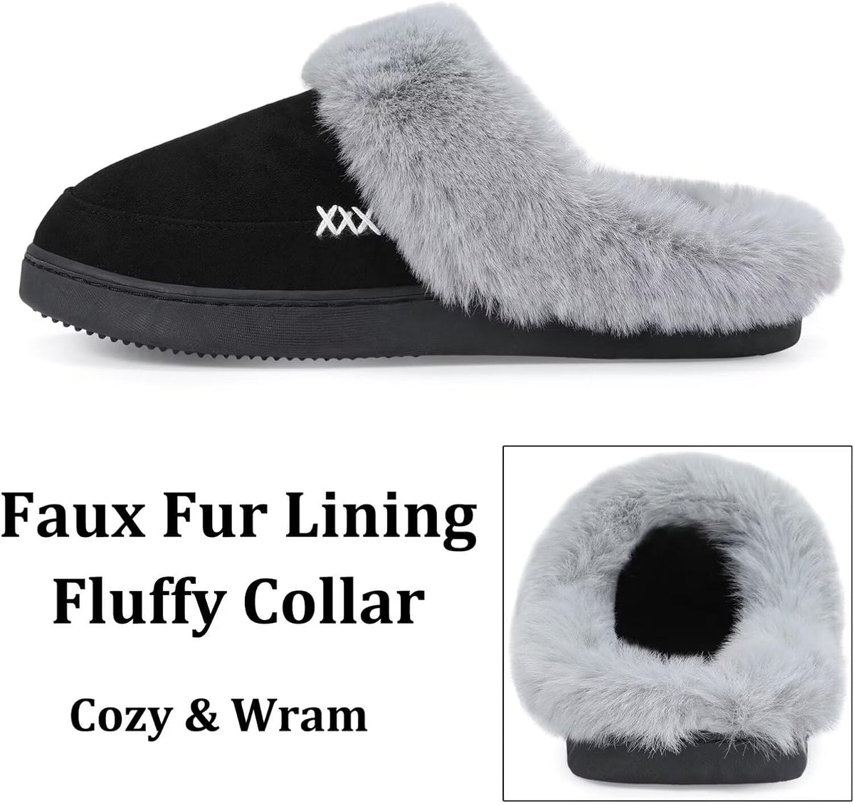 NineCiFun Women's and Men's Memory Foam House Slippers, Faux Fur Lined Indoor Fuzzy Slippers with No-slip Sole, Slip on Suede Home Shoes, Warm Winter Gift for Women & Men