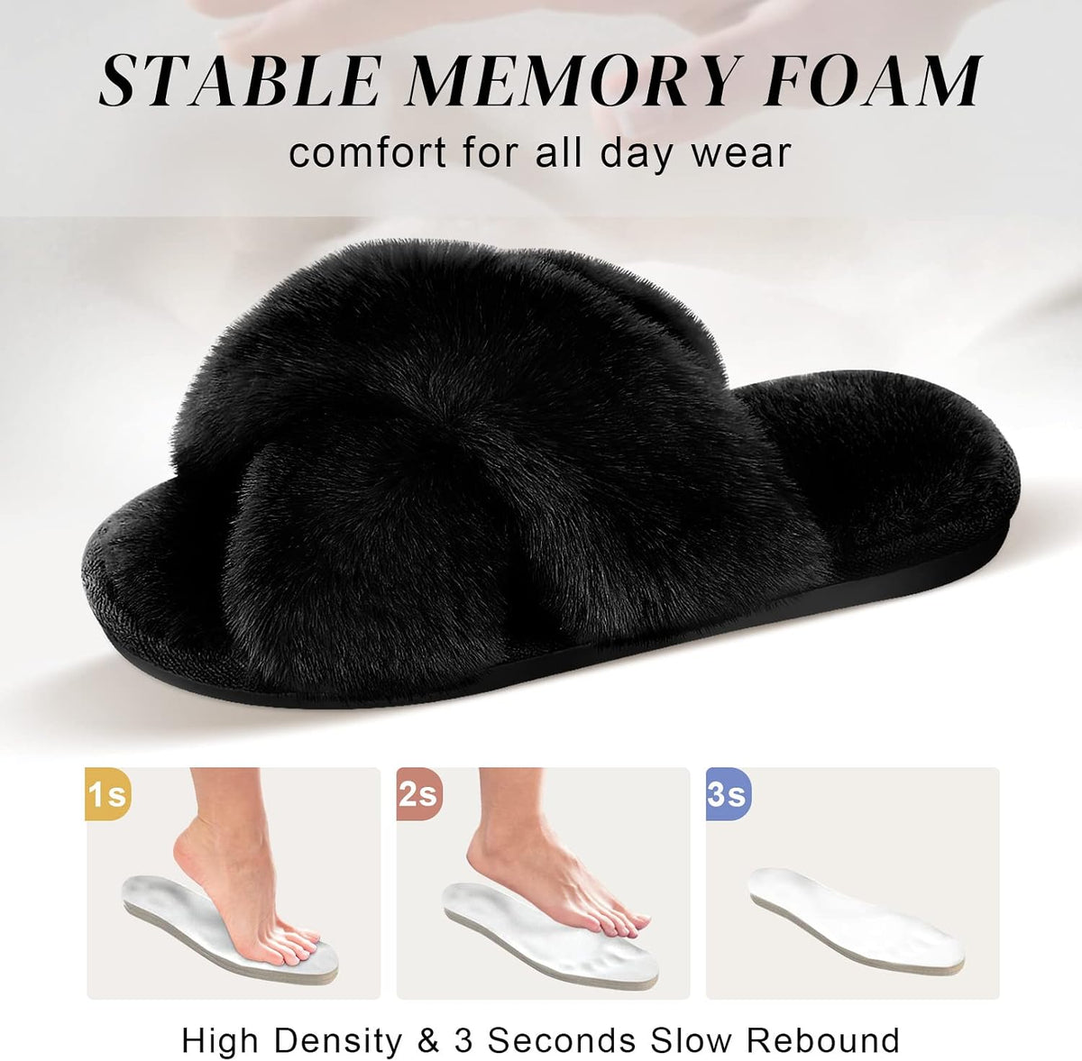 Parlovable Women's Cross Band Slippers Fuzzy Open-Toe Memory Foam
