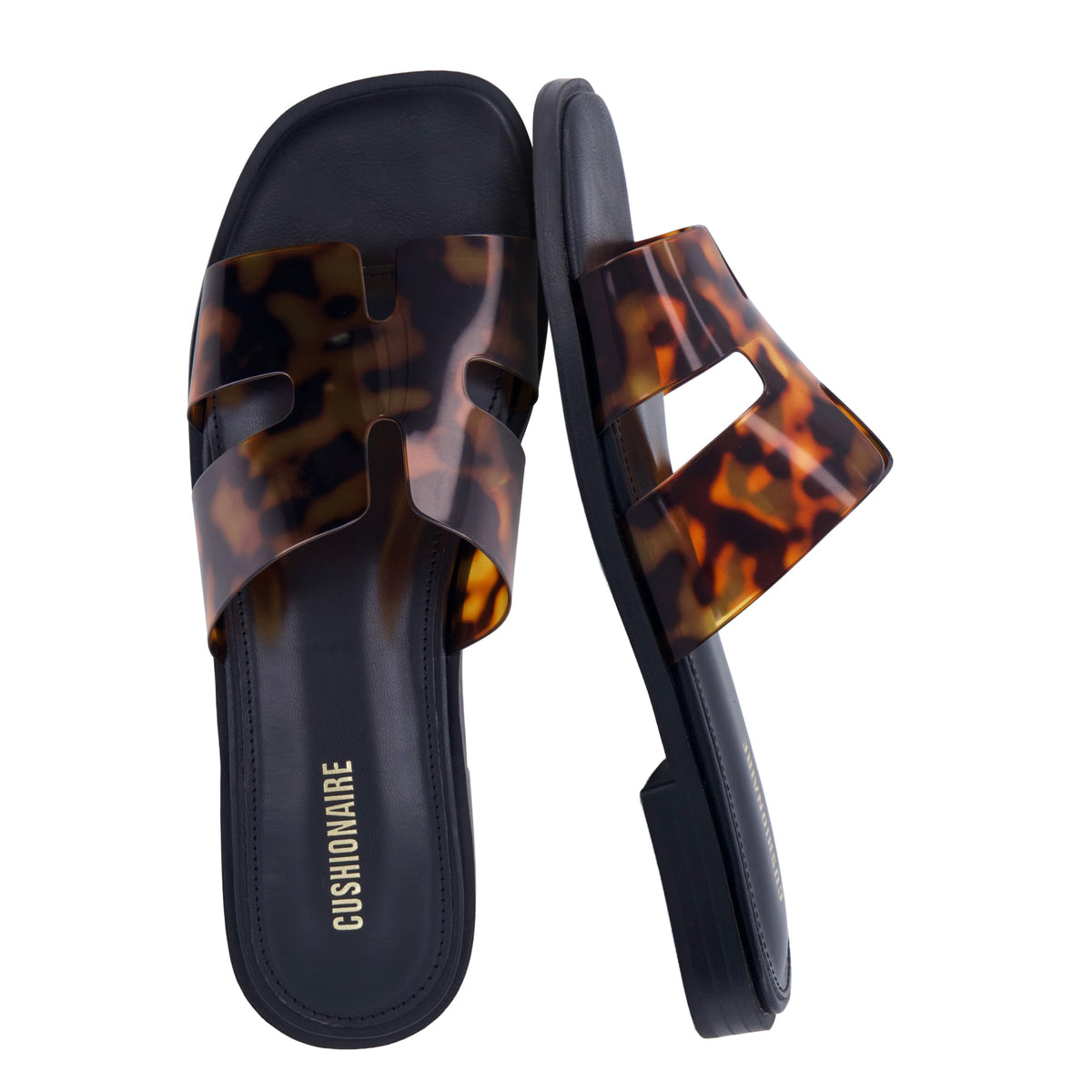 CUSHIONAIRE Voyage Cutout Strap Slides for Women, Slip On Summer Flats, Trendy Footwear, Memory Foam Vegan Leather Comfortable Vacation Style Sandals
