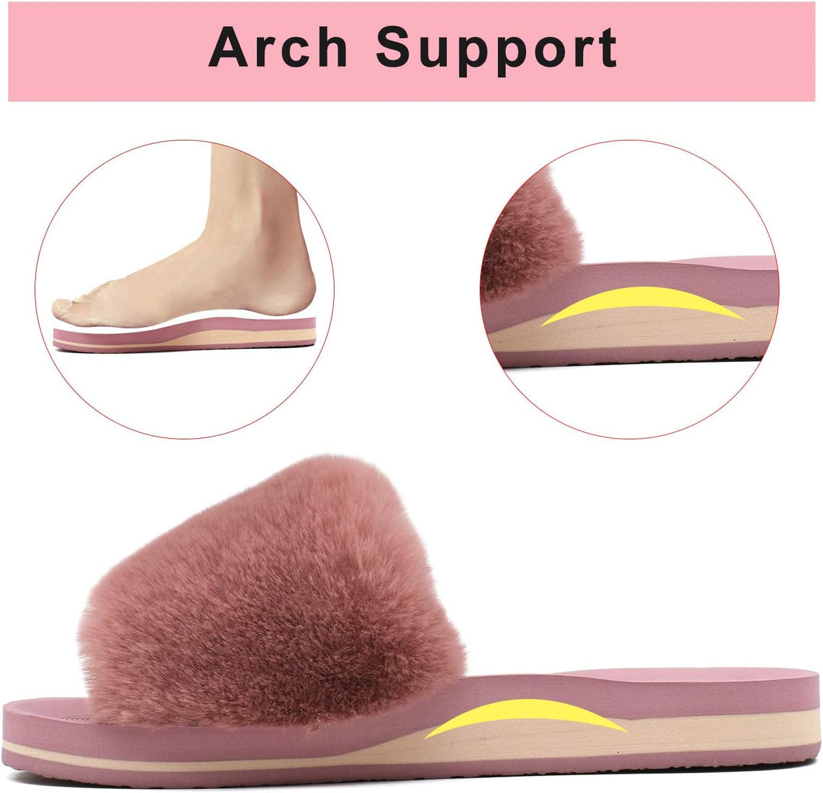 COFACE Womens Slippers with Arch Support Comfy Open Toe Fuzzy Woman House Shoes Plantar Fasciitis Orthotic Ladies Slippers Indoor