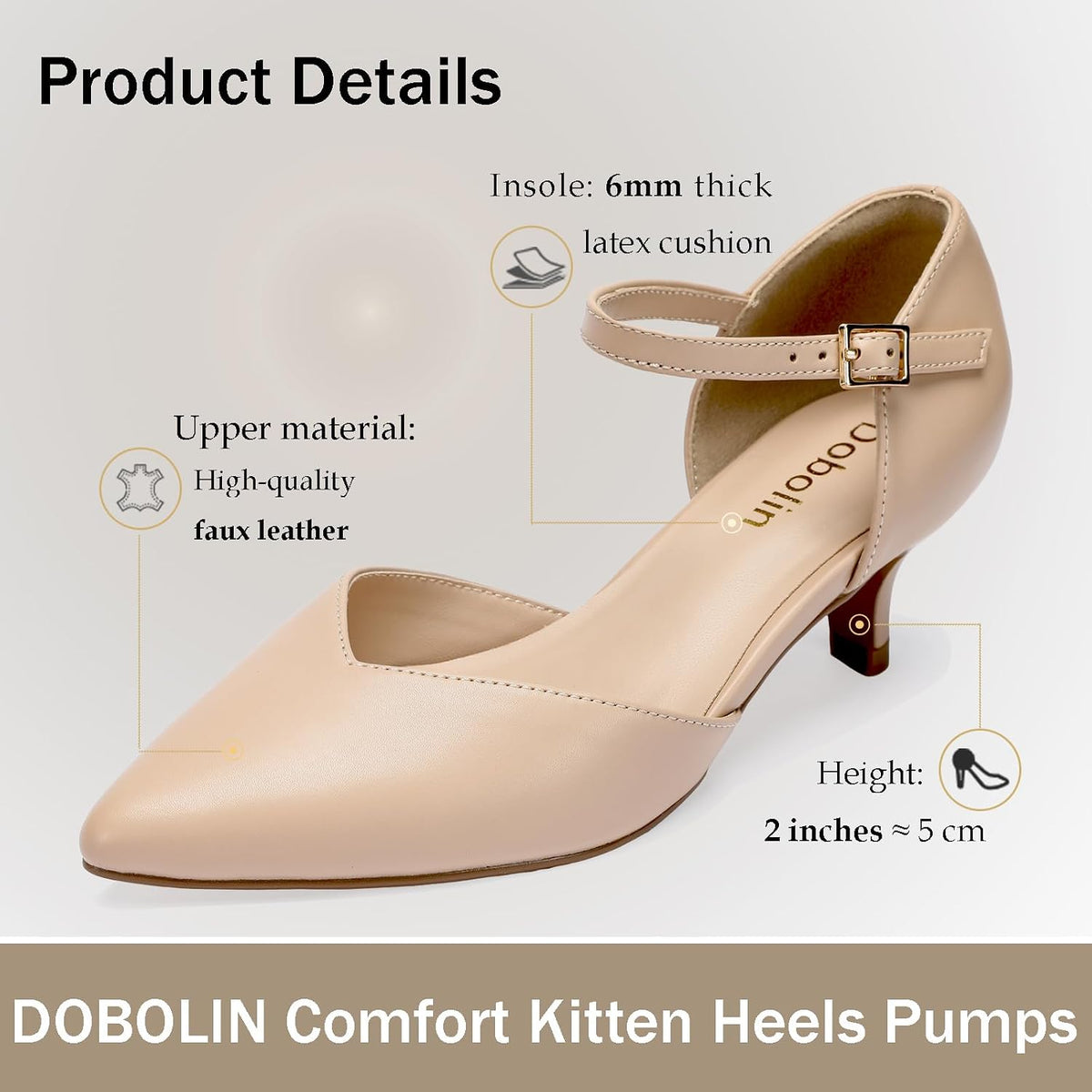 DOBOLIN Kitten Heels for Women Pointed Toe Pumps Dress Shoes