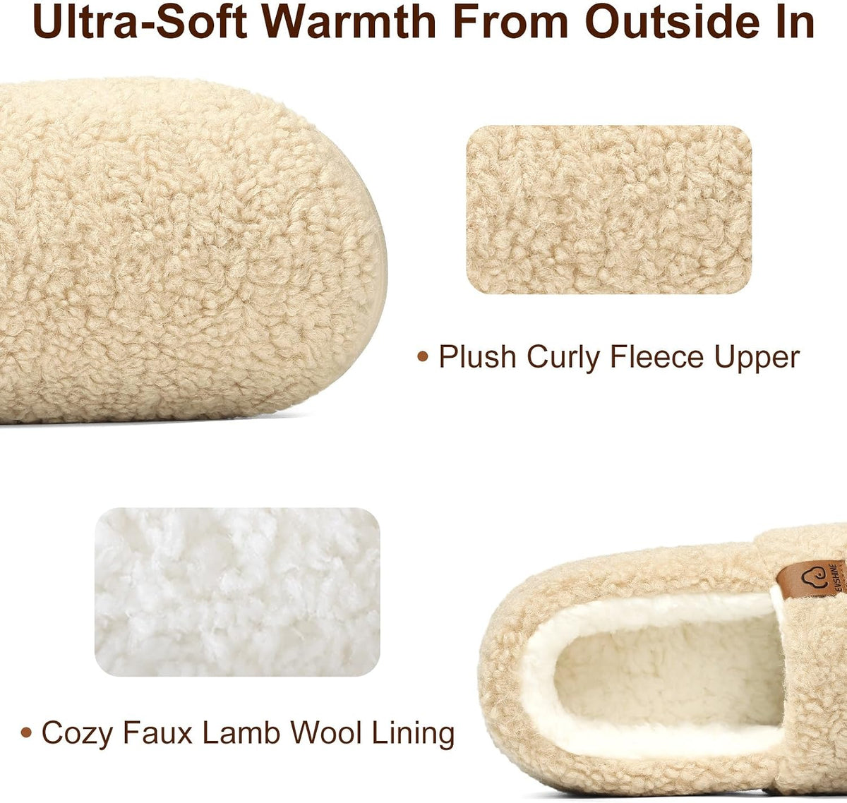 Evshine Cozy Curly Fleece Memory Foam Fuzzy Slippers for Women