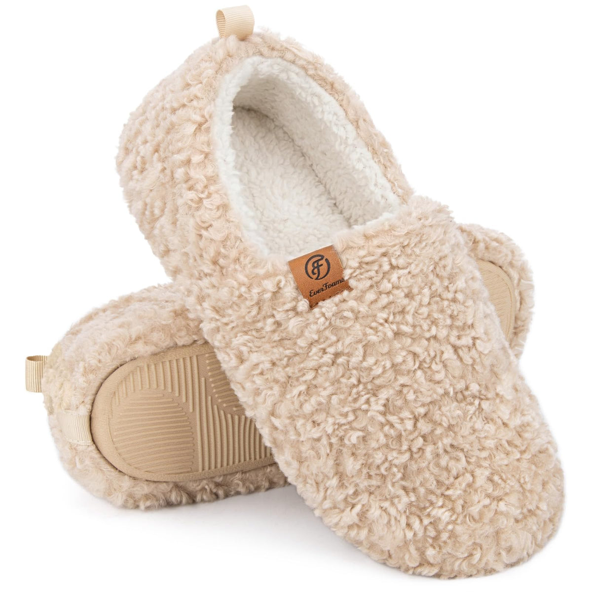 EverFoams Women’s Soft Curly Slippers Memory Foam Lightweight House Shoes