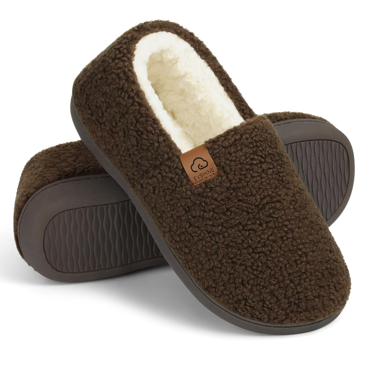 Evshine Cozy Curly Fleece Memory Foam Fuzzy Slippers for Women
