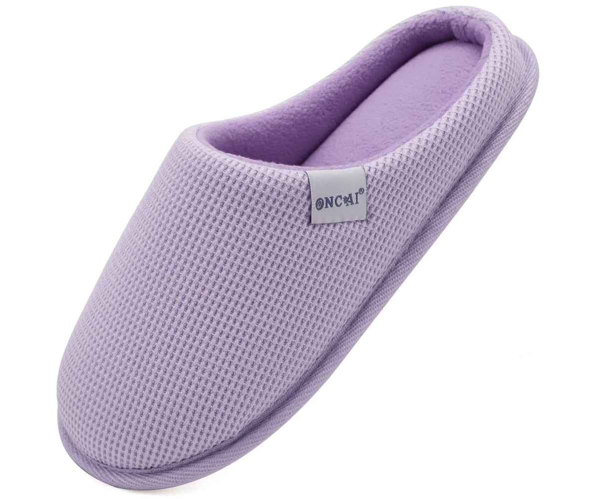 ONCAI Women's House Slippers, Cushion Memory Foam Waffle Upper Home Comfortable Warm Winter Cozy Soft Lightweight Indoor Best House Shoes Non-slip Rubber Sole US Size 5-11