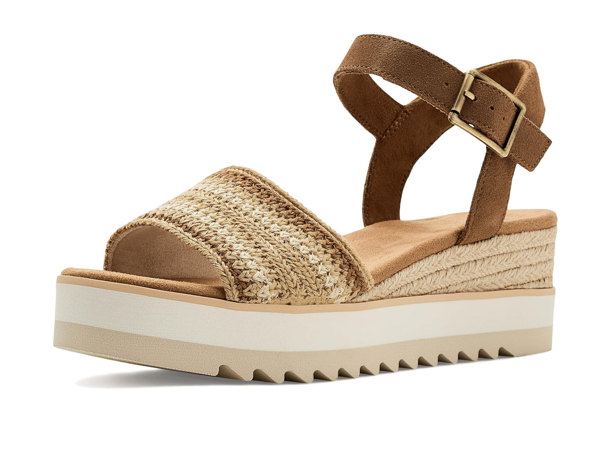 TOMS Women's Diana Wedge Heel Sandal, Leather Upper, Rope-Wrapped Midsole, Adjustable Strap, Buckle, OrthoLite Insole