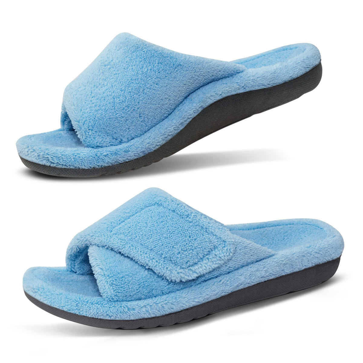 GRITHEIM Women's Orthotic Arch Support Slippers Fuzzy Adjustable Orthopedic Slippers for Plantar Fasciitis Furry Slide for Ladies