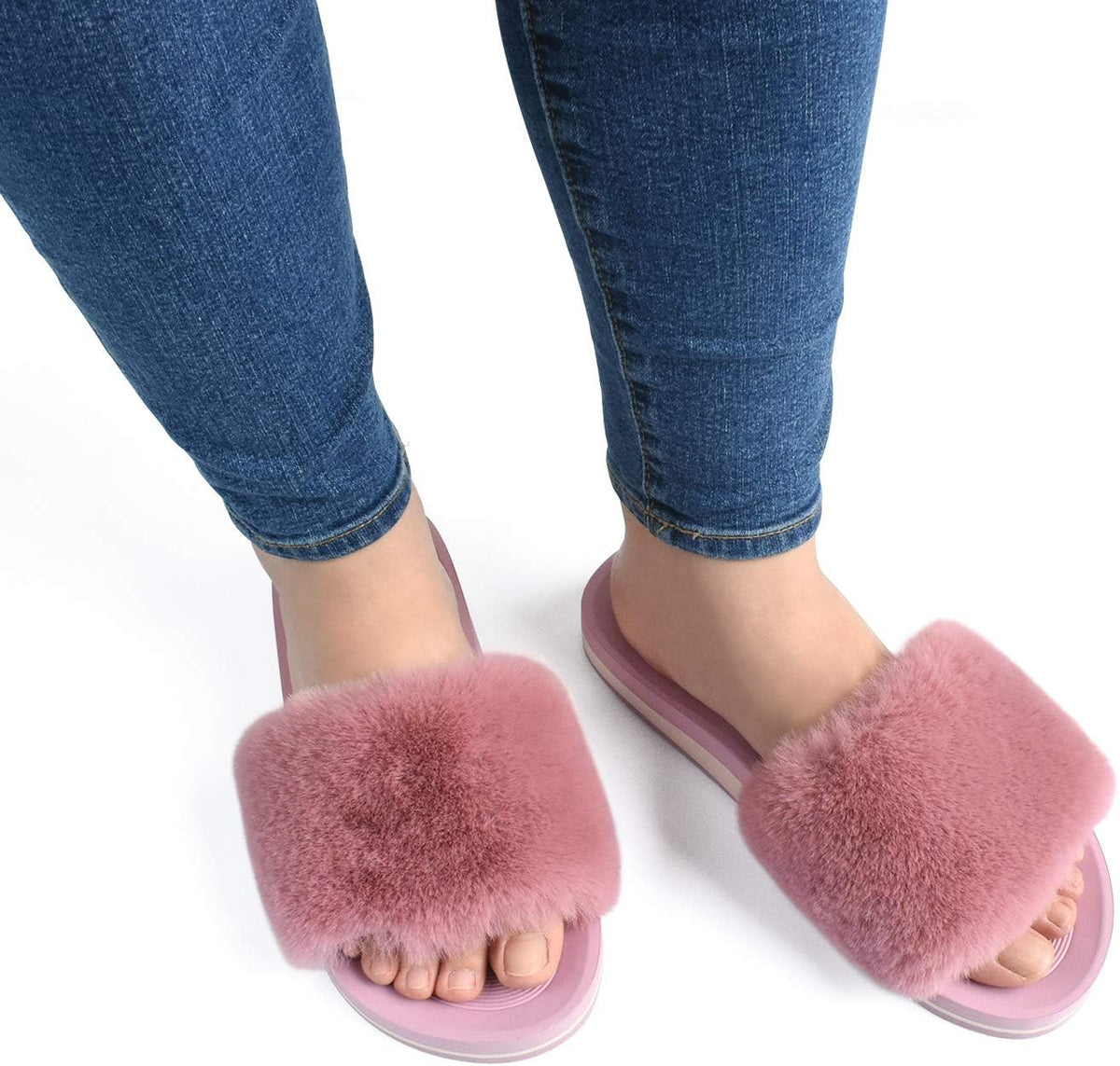 COFACE Womens Slippers with Arch Support Comfy Open Toe Fuzzy Woman House Shoes Plantar Fasciitis Orthotic Ladies Slippers Indoor
