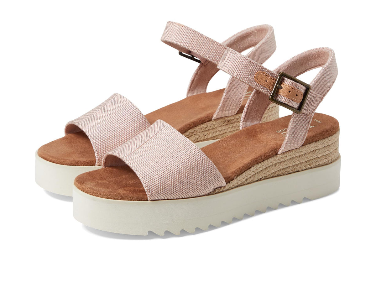 TOMS Women's Diana Wedge Heel Sandal, Leather Upper, Rope-Wrapped Midsole, Adjustable Strap, Buckle, OrthoLite Insole