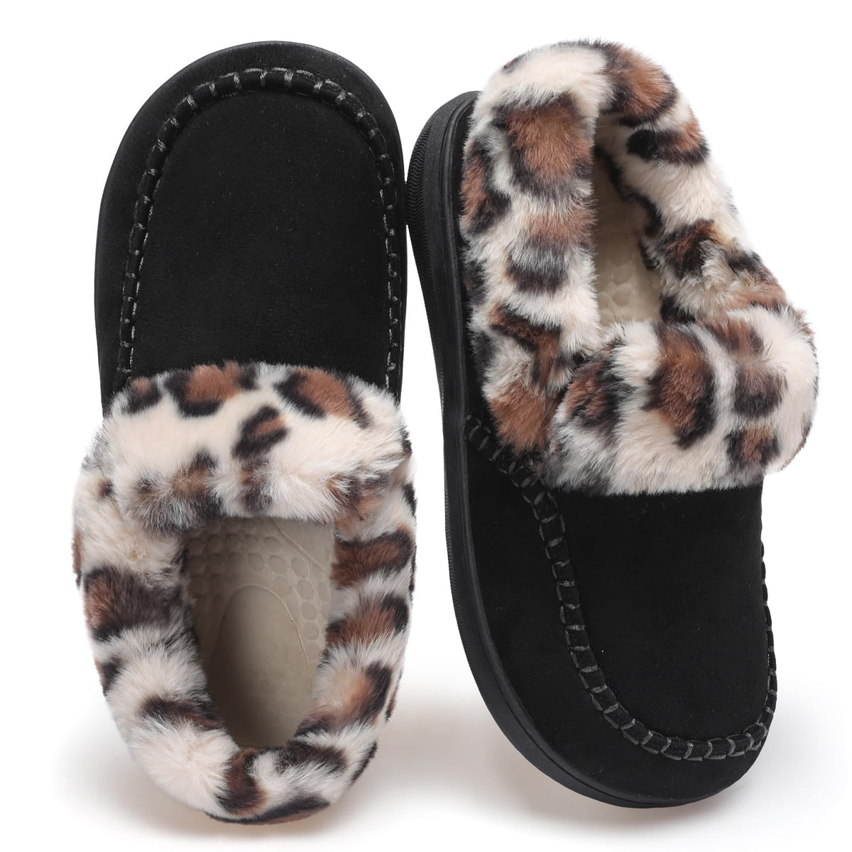 LeIsfIt Women's Fuzzy Slippers Wide Toe Box Memory Foam House Shoes
