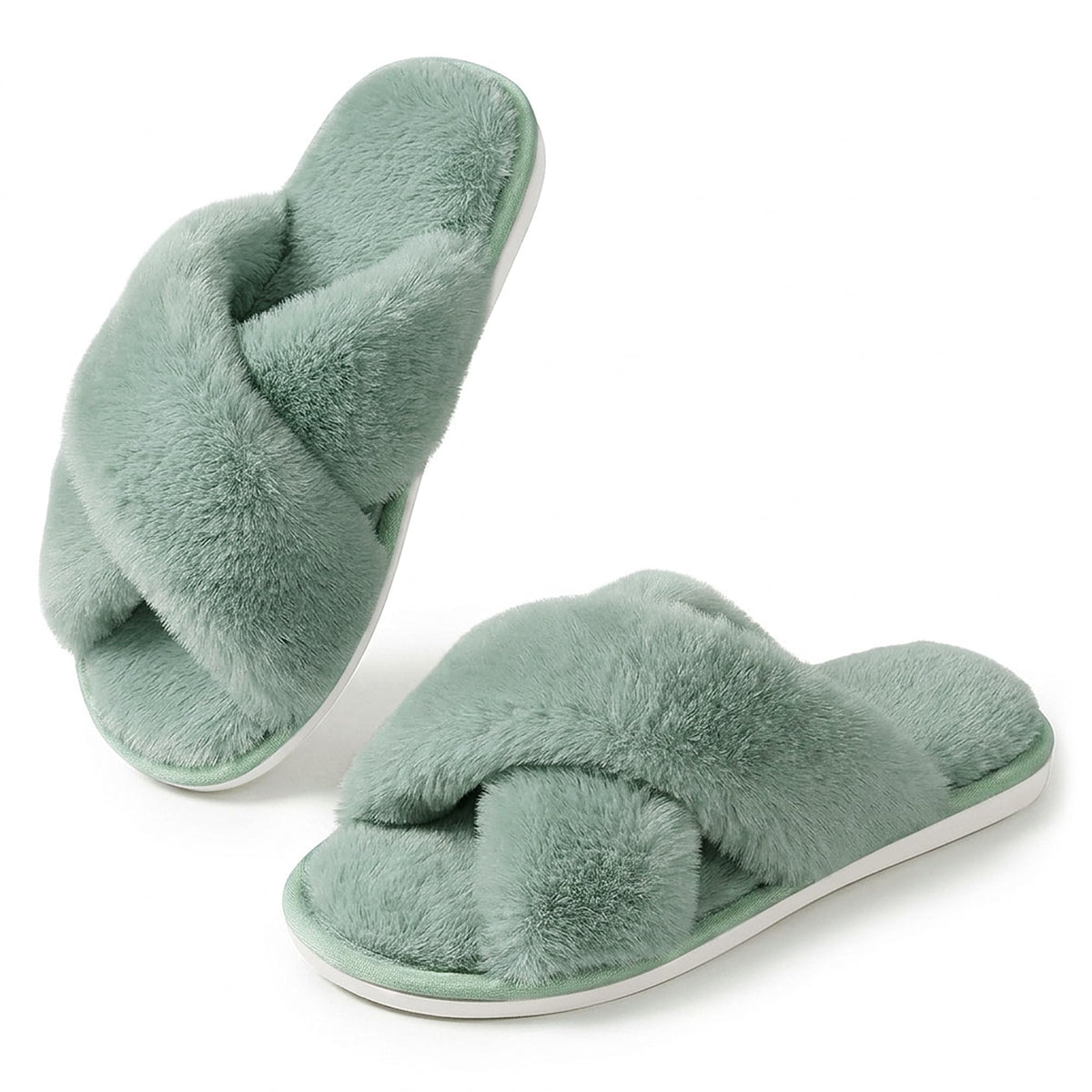 Ankis Memory Foam Fuzzy Slippers for Women,Open Toe House Shoes