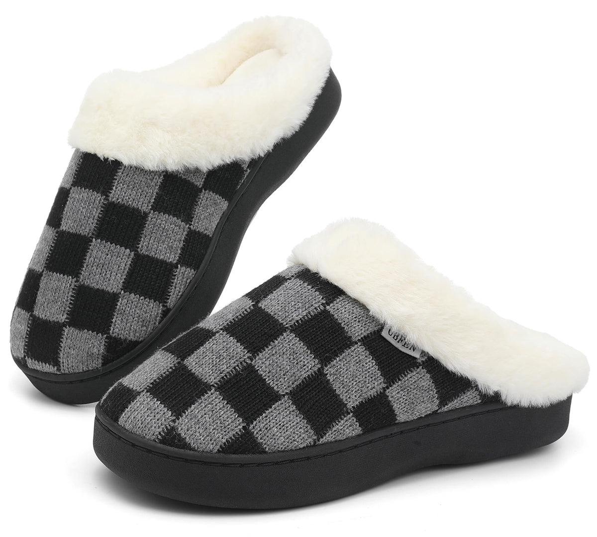 UBFEN Mens Womens Slippers Classic Plaid Winter Warm with Memory Foam Fluffy House Shoes Platform Indoor Bedroom