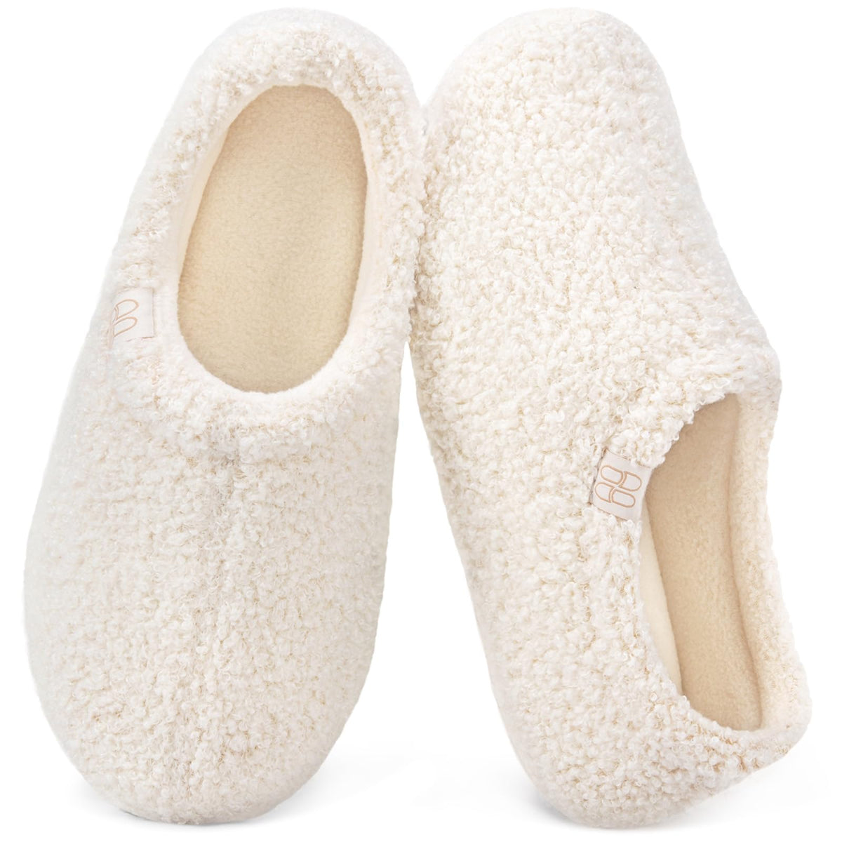 HomeTop Women's Fuzzy Curly Fur Fleece Lining Memory Foam Loafer Slippers