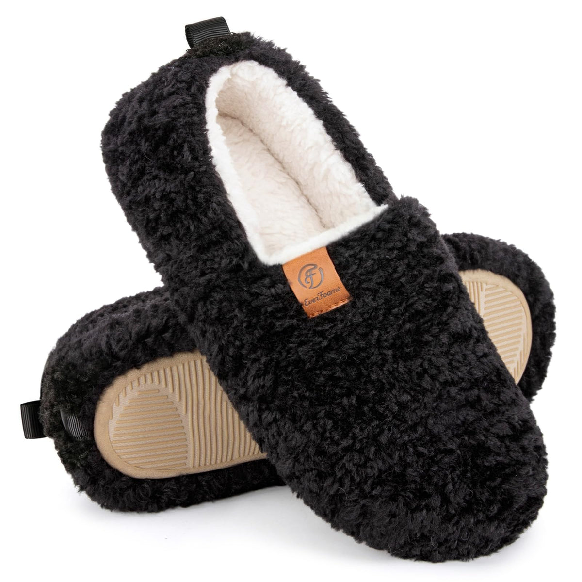EverFoams Women’s Soft Curly Slippers Memory Foam Lightweight House Shoes